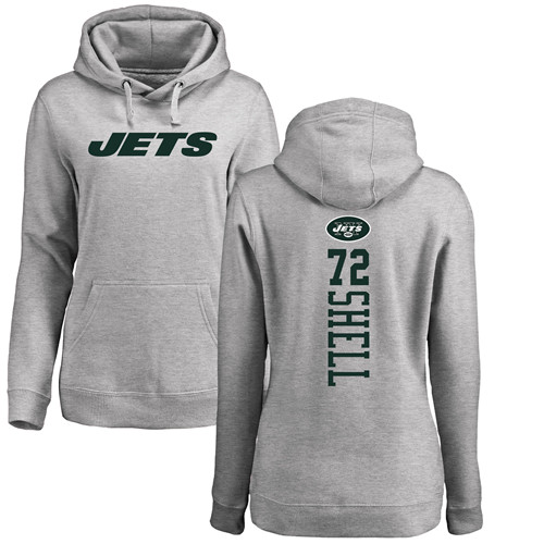 New York Jets Ash Women Brandon Shell Backer NFL Football #72 Pullover Hoodie Sweatshirts